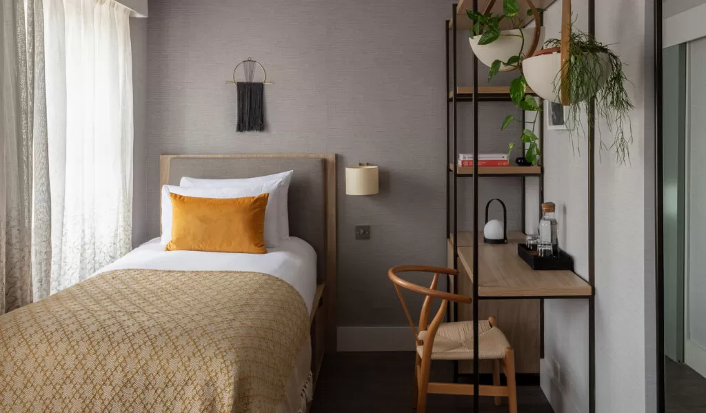 bedroom with bed and desk