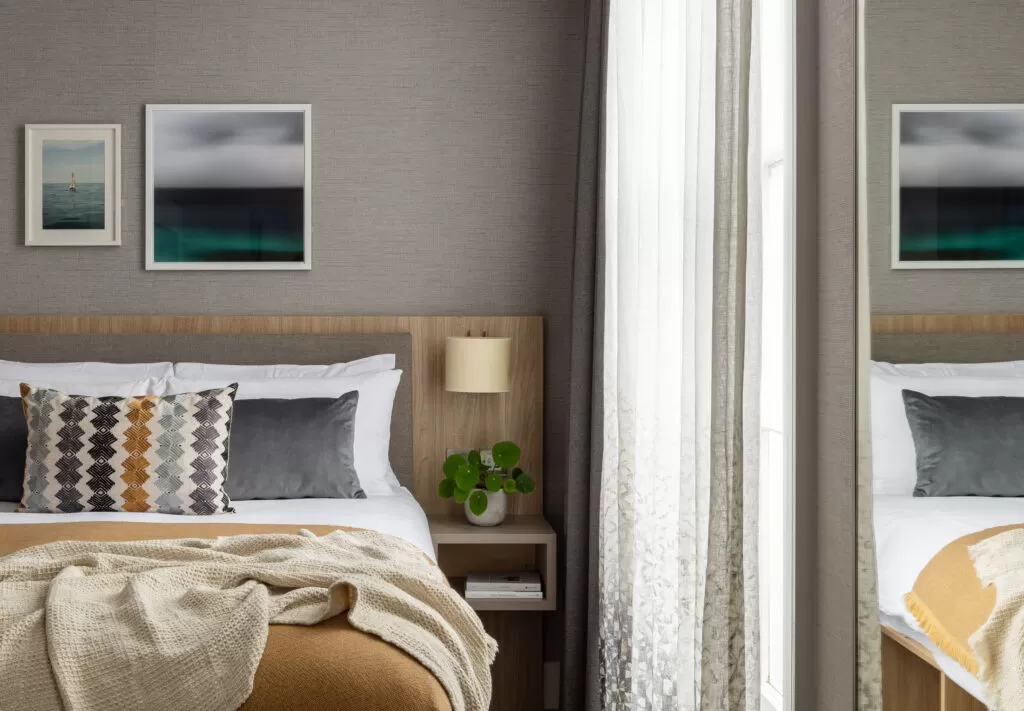 bedroom with bed and beside table