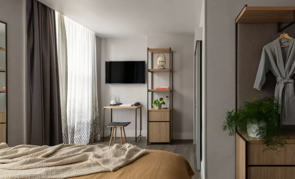 bedroom with bed and desk