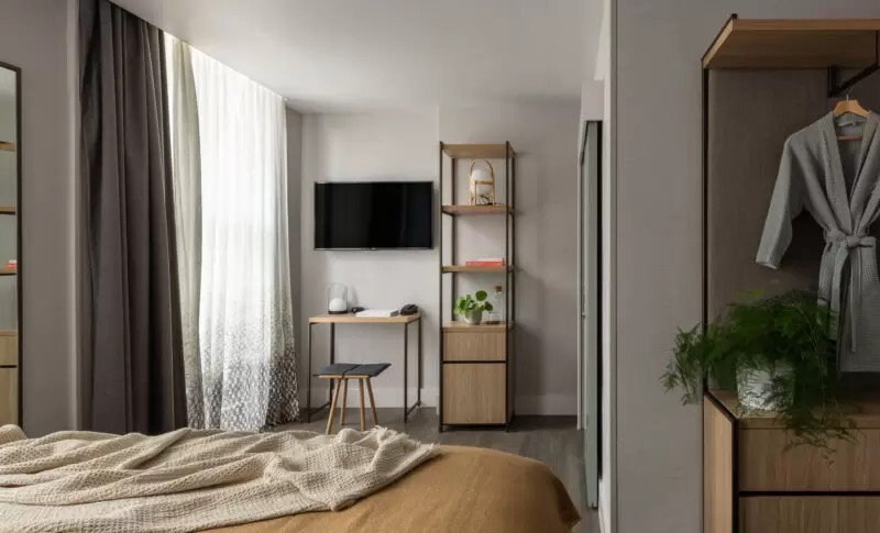 bedroom with bed and desk